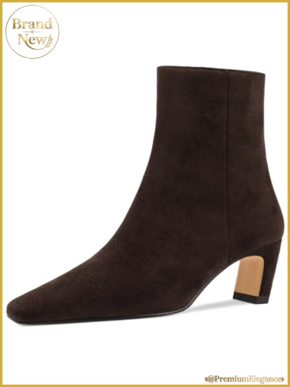 Women's Square Toe Ankle Booties Chunky Low Heel Side Zip Faux Suede